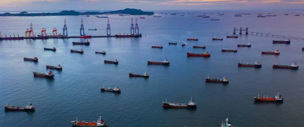 Ships gather around a port for liquefied natural gas