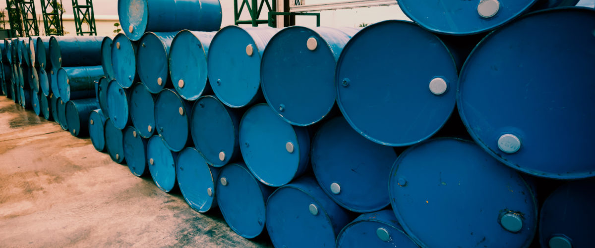 A stack of blue barrels.