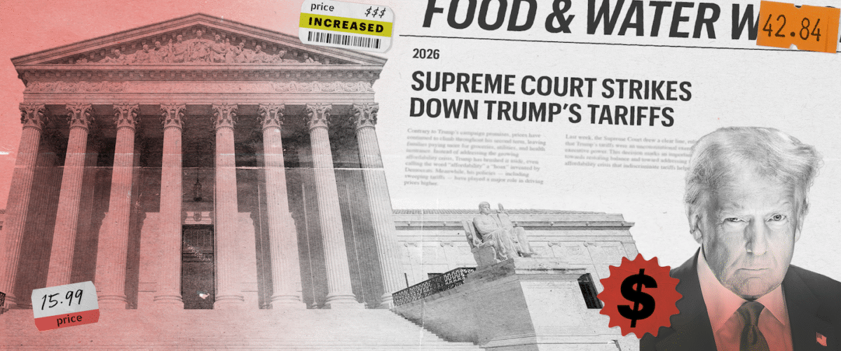 A photo of trump beside a photo of the supreme court building.