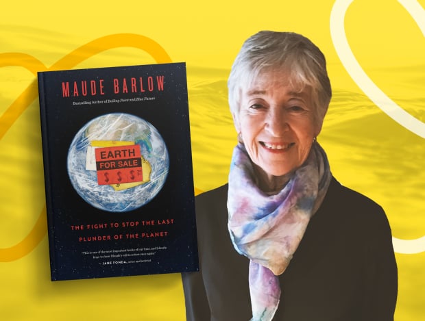 Maude Barlow and the cover of her book Earth for Sale