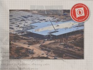An aerial shot of the Project Jupiter site, including a massive building half-built.